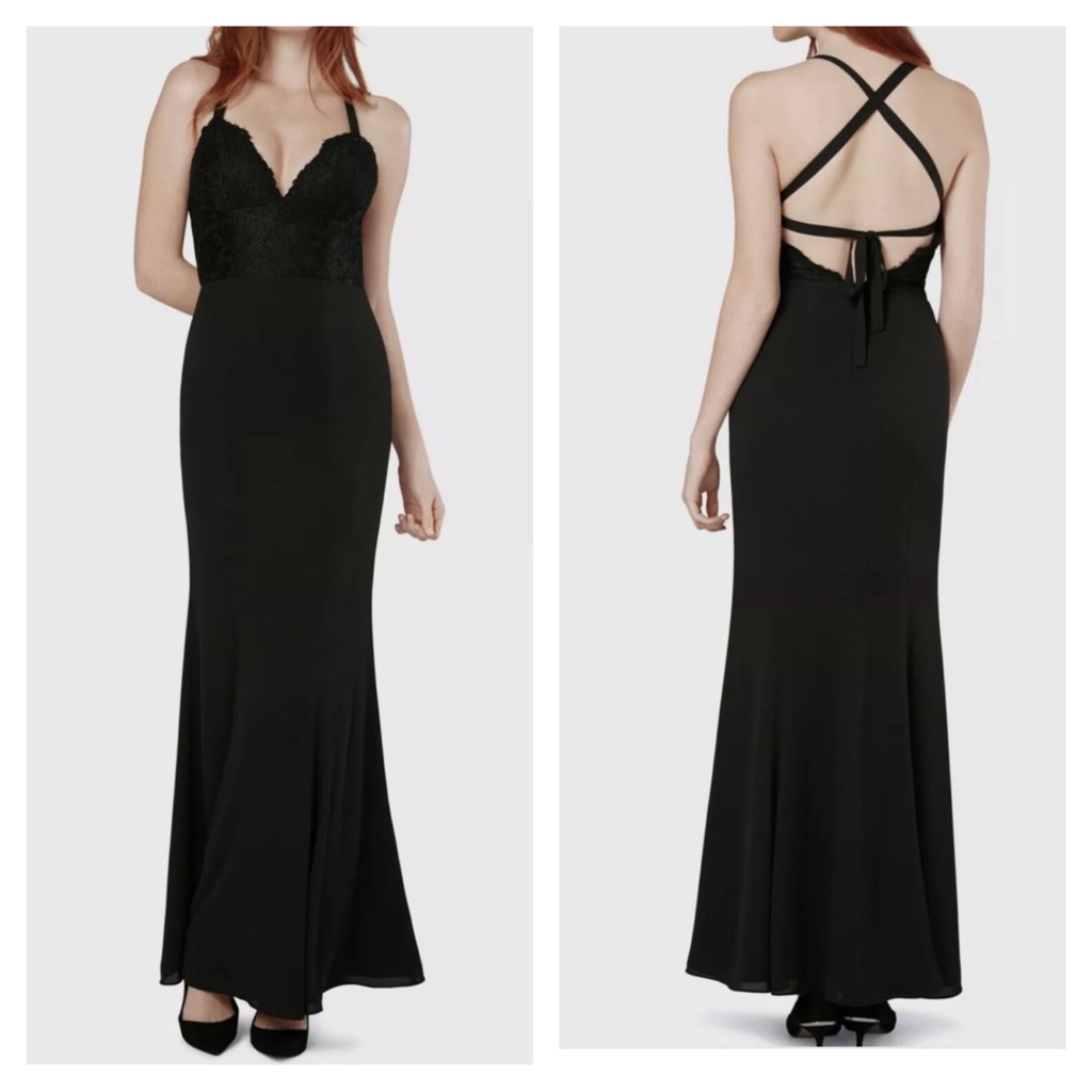Fame And Partners Black Crossover Mermaid Gown